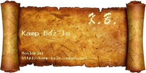 Kamp Béla névjegykártya